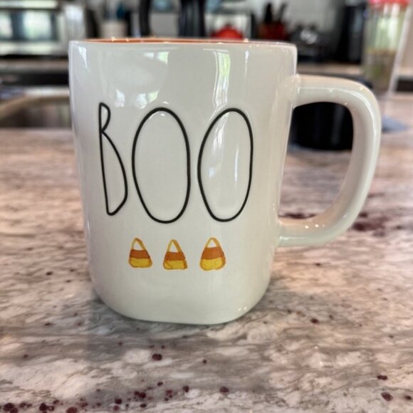 Rae Dunn Halloween BOO Coffee Mug Cup Candy Corn Orange Interior - Picture 1 of 7